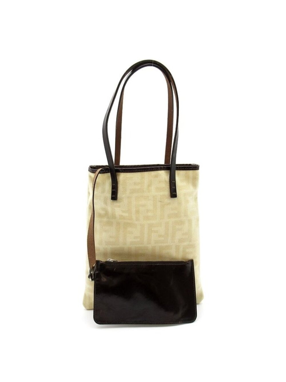 Fendi Zucca Handbag Canvas Leather Beige